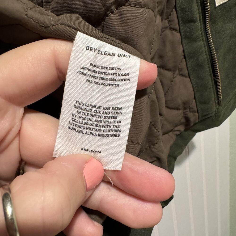 Alpha Industries Imogene Willie Wax Field Jacket Quilted Lining Forest Green Med - Picture 7 of 10